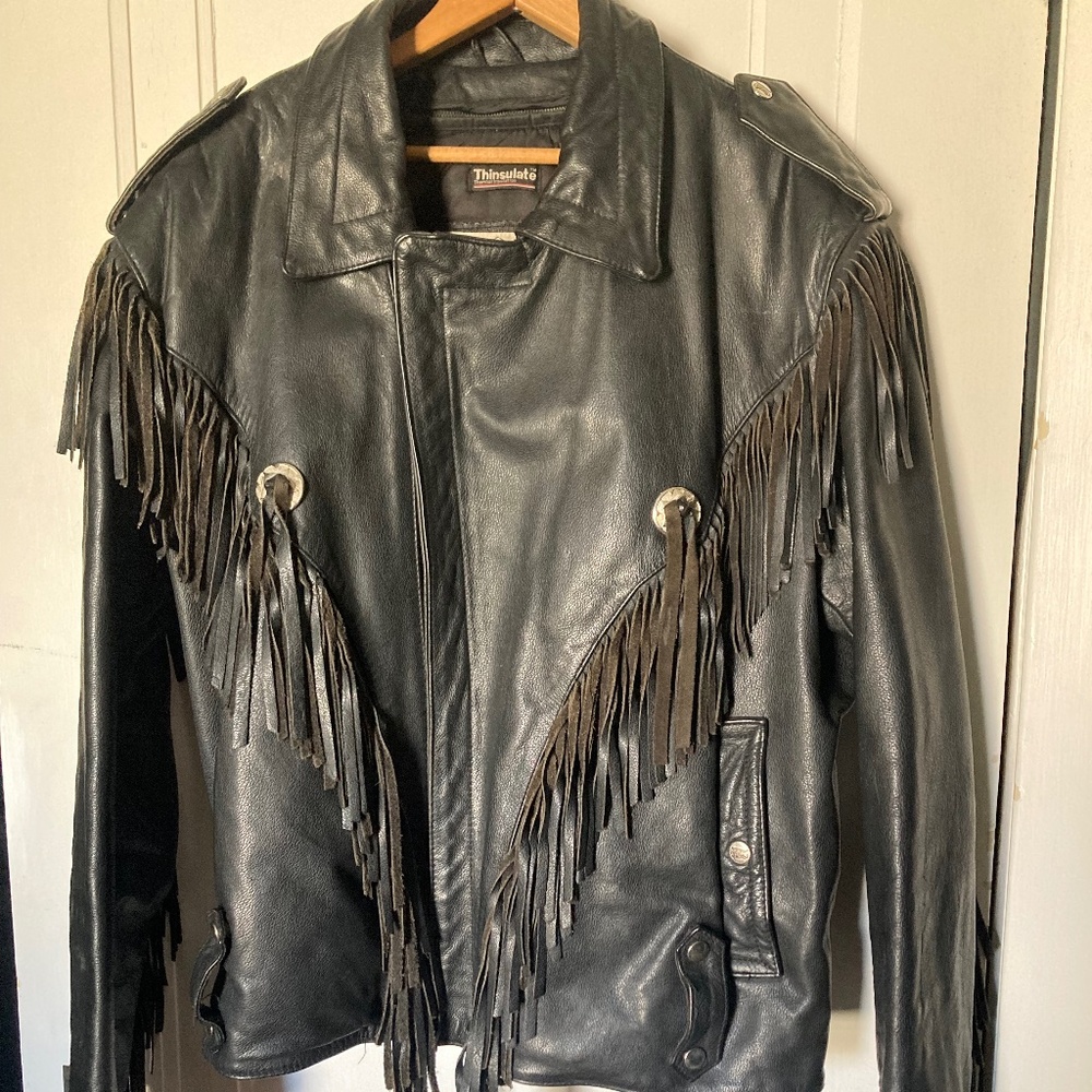 Vintage Open Road for Wilson Leather Moto Jacket W/Fringe Men’s XL